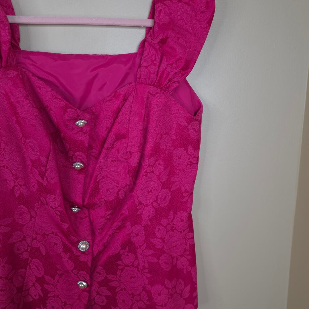 Vintage Sleeveless Button Front Blouse with Midi Pencil Skirt Pink Jacquard 38 - Picture 3 of 12
